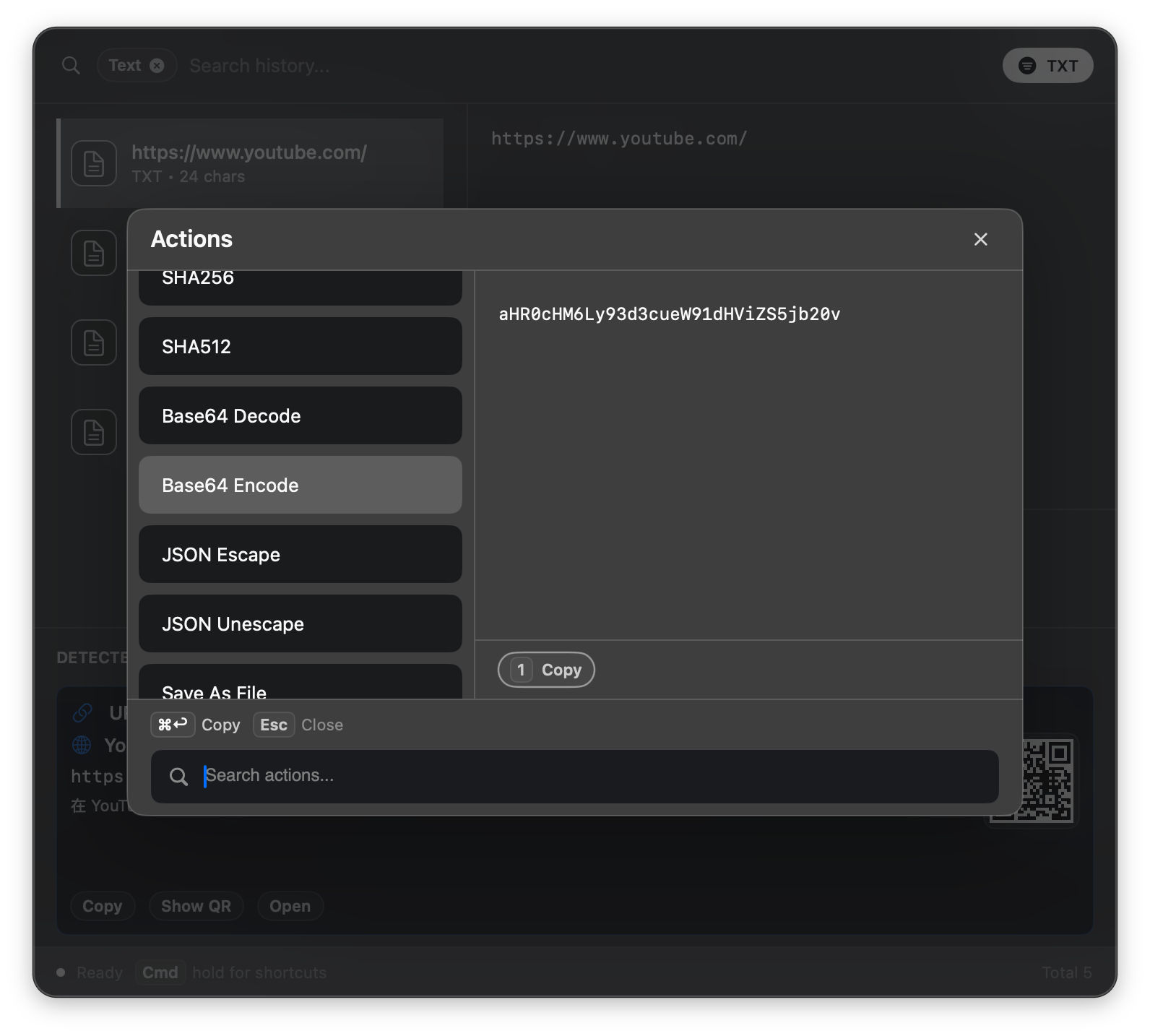 action 面板运行 Base64 编码